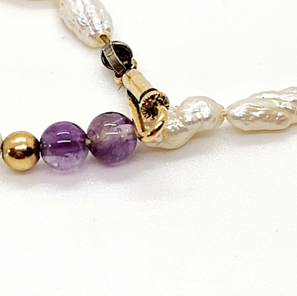 Petite Fresh Water Pearl Rose Quartz & Amethyst Necklace - Picture 3 of 6